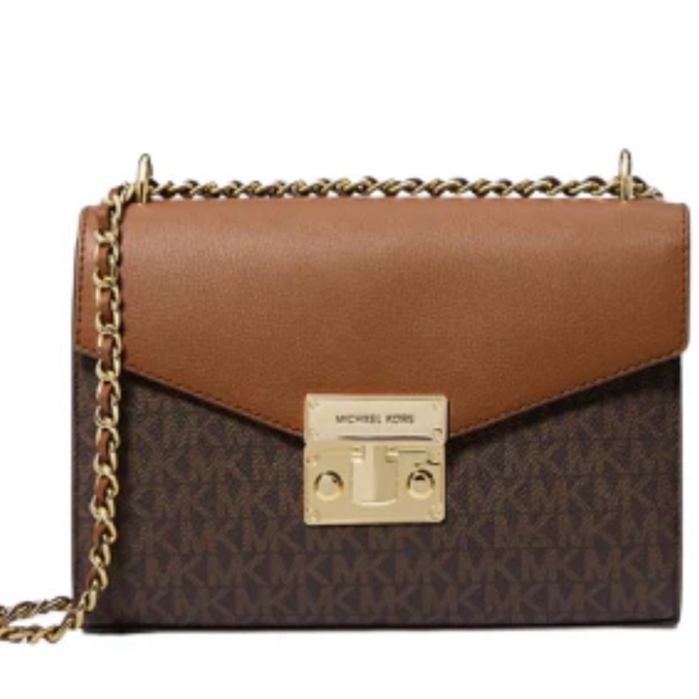 Michael Kors Rose Medium Logo and Faux Leather Shoulder Bag.